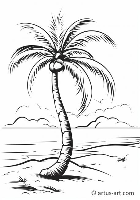 Pagină de colorat cu palmier pe plajă